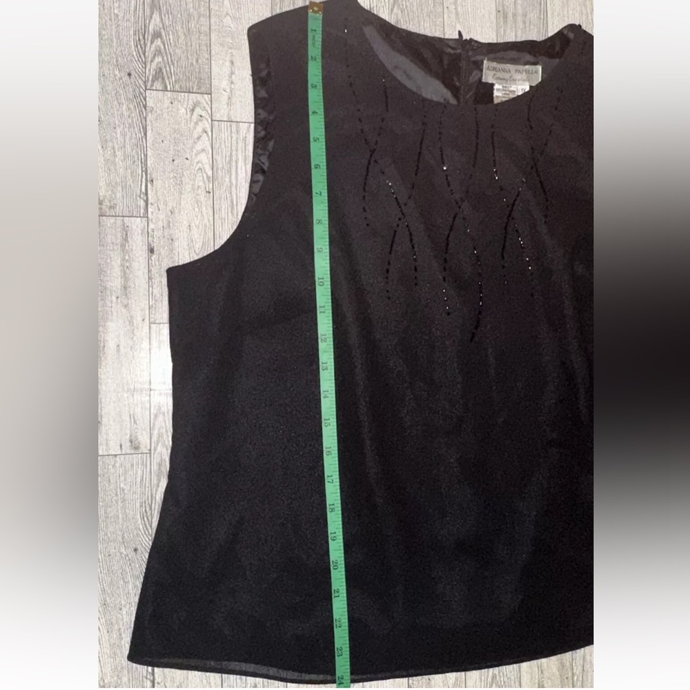 Adrianna Papell 1X Top Black Sleeveless Beaded Round Neck Lined Blouse Chiffon - Picture 9 of 9